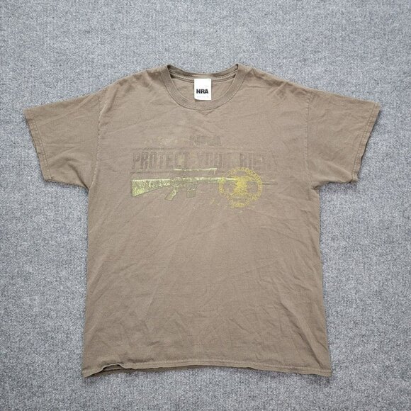 NRA Tshirt Mens Large Brown‎ Short Sleeve Protect Your Rights Casual - Picture 1 of 7